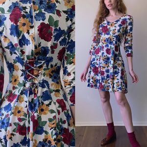 vintage 90s small corset back floral mini dress